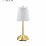 Neje Lighting | Elixir : Timeless Pleated Design & Smart Cordless Technology Minimalist Palazio gold touch lamp with a crystalline diffuser emitting a warm 3000K ambient glow, ideal for luxury dining and bedside decor.
