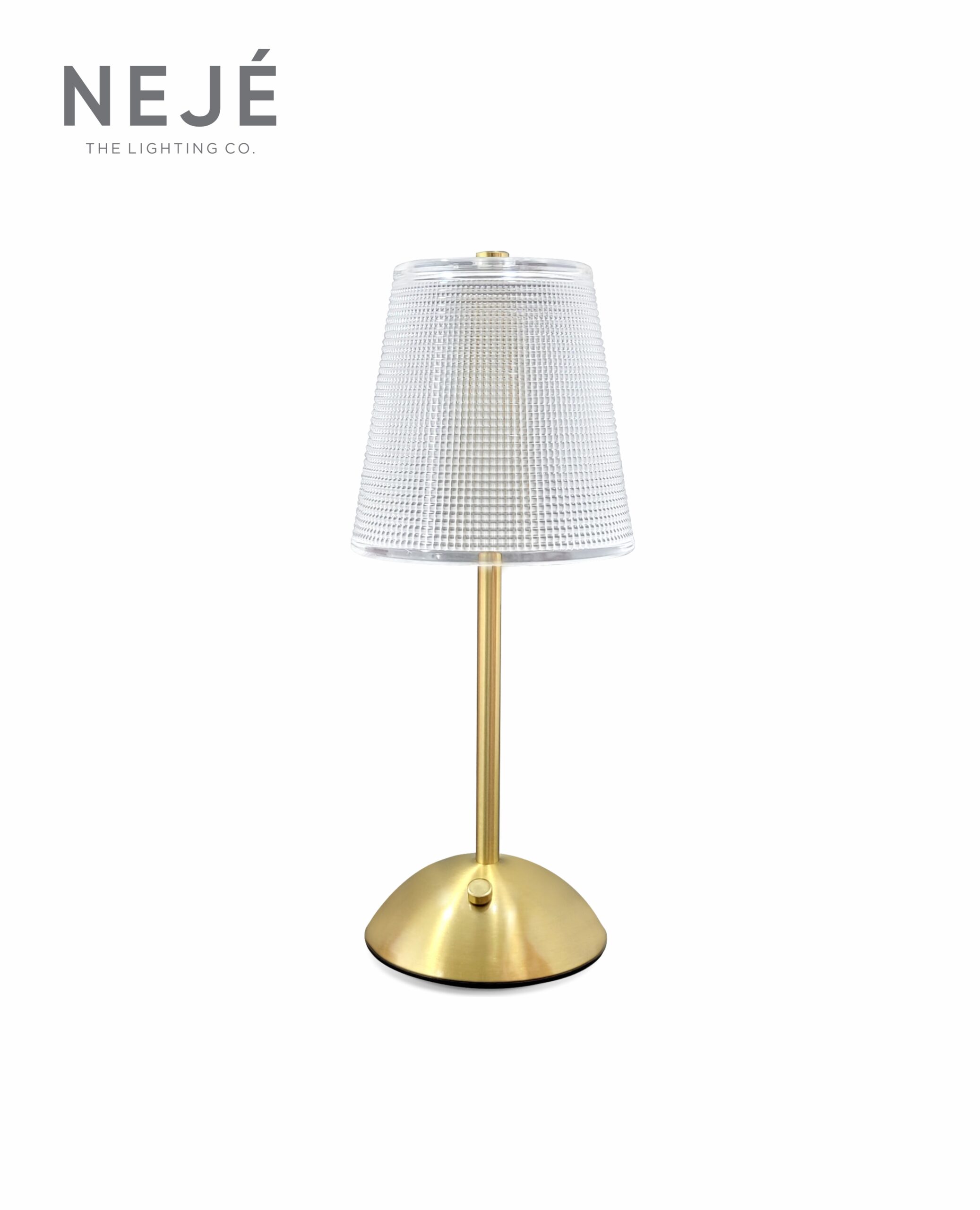 Neje Lighting | Elixir : Timeless Pleated Design & Smart Cordless Technology Minimalist Palazio gold touch lamp with a crystalline diffuser emitting a warm 3000K ambient glow, ideal for luxury dining and bedside decor.