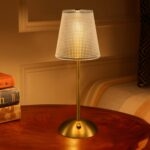 Neje Lighting | Palazio : Signature Crystalline Ambiance & Cordless Portability Minimalist Palazio gold touch lamp with a crystalline diffuser emitting a warm 3000K ambient glow, ideal for luxury dining and bedside decor.