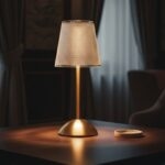 Neje Lighting | Palazio : Signature Crystalline Ambiance & Cordless Portability Minimalist Palazio gold touch lamp with a crystalline diffuser emitting a warm 3000K ambient glow, ideal for luxury dining and bedside decor.