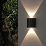2 Way Curve Wall Light: Modern black architectural exterior LED fixture with IP65 waterproof rating for luxury elevation design in India.