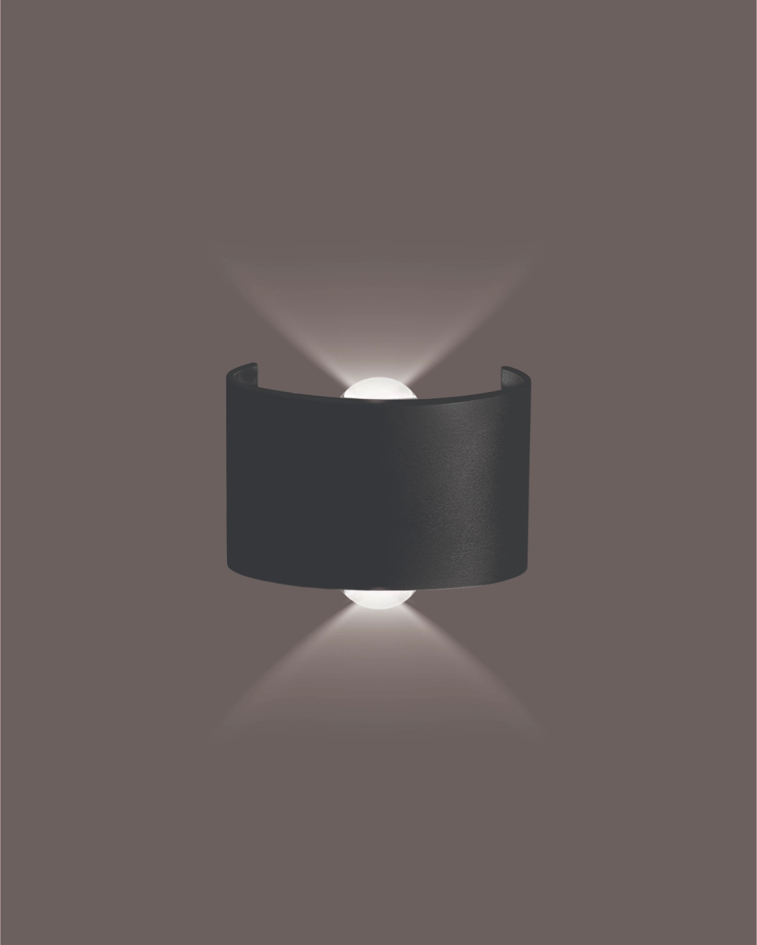2 Way Curve Wall Light: Modern black architectural exterior LED fixture with IP65 waterproof rating for luxury elevation design in India.