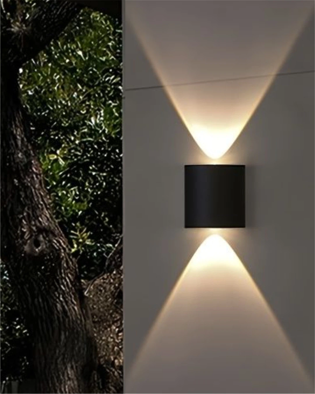 2 Way Curve Wall Light: Modern black architectural exterior LED fixture with IP65 waterproof rating for luxury elevation design in India.