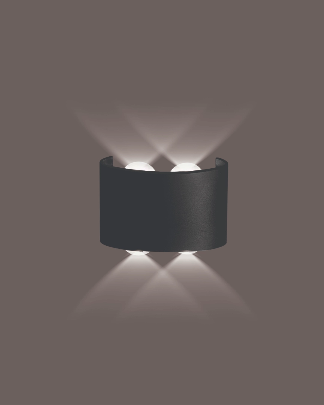 4 Way Curve Wall Light: Modern black 4-directional LED exterior lamp with IP65 waterproofing for luxury elevation lighting in India.
