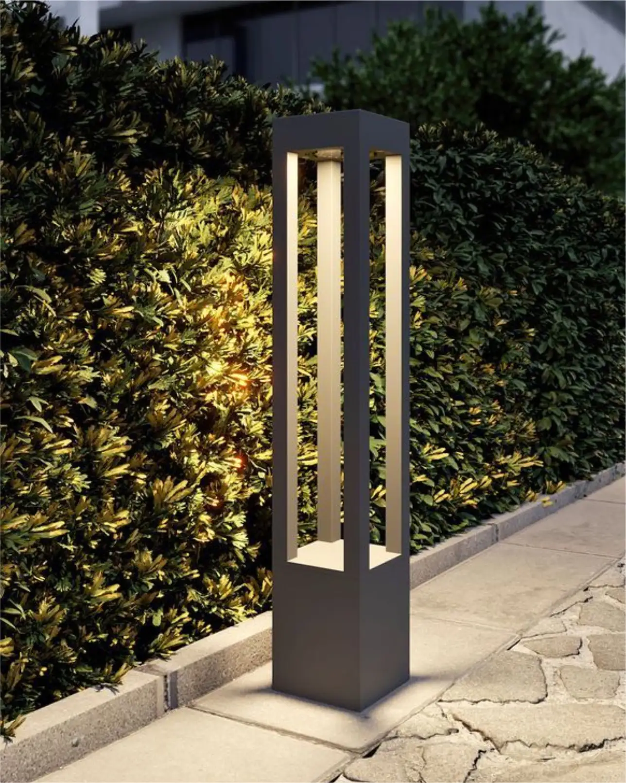 Architectural landscape brilliance: The Minimalist Bollard Light provides clear, safe, and sophisticated illumination for pathways and gardens.