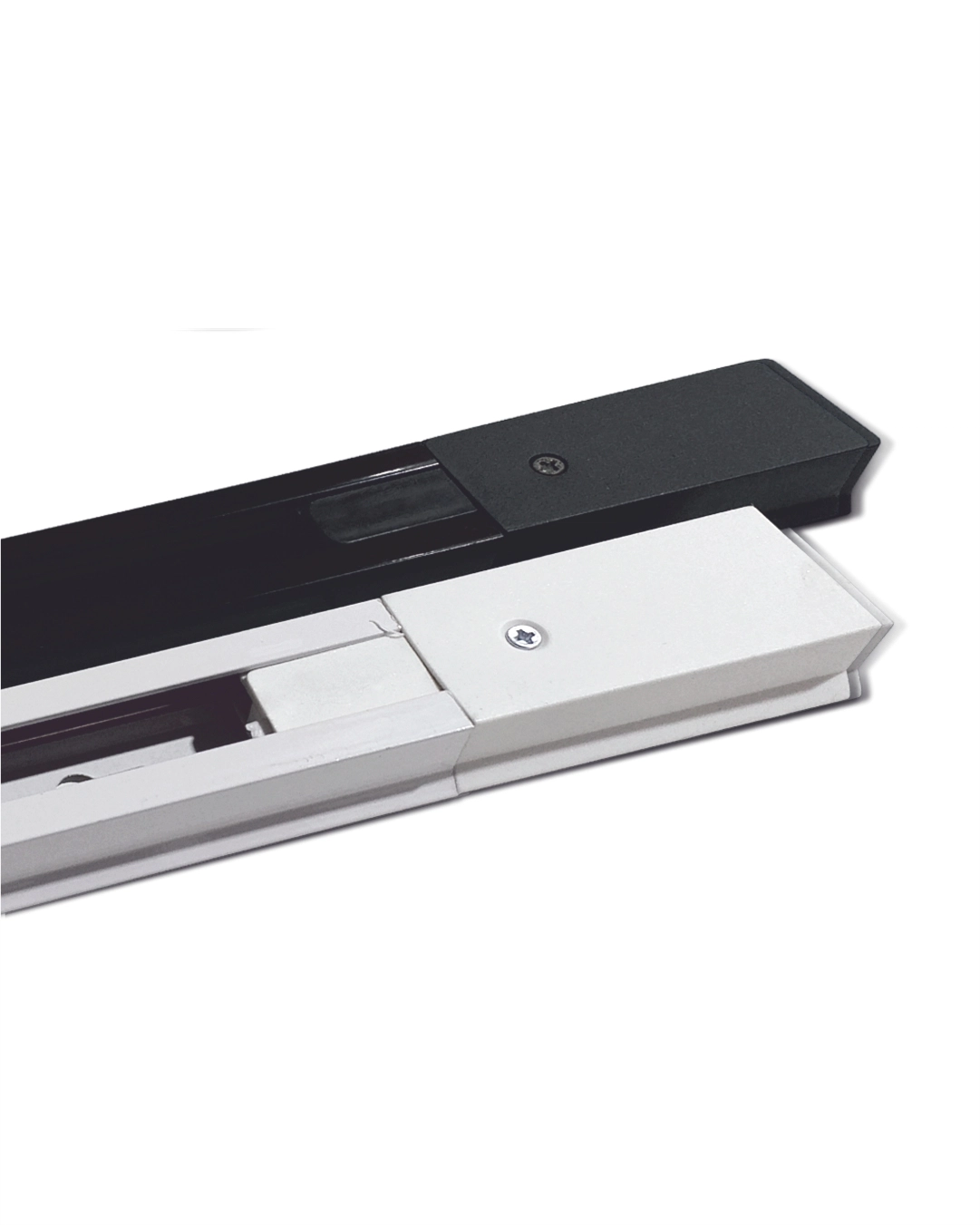 Professional aluminum Linear LED Track Profile (Track Patti) by NEJÉ Lighting in matte black and white finishes. High-durability architectural track rail for surface and recessed mounting, compatible with premium magnetic and COB spotlights.