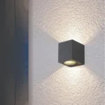 Premium Two Way Cube Wall Light: Modern black architectural exterior LED fixture with IP65 waterproof rating for Indian home facades.