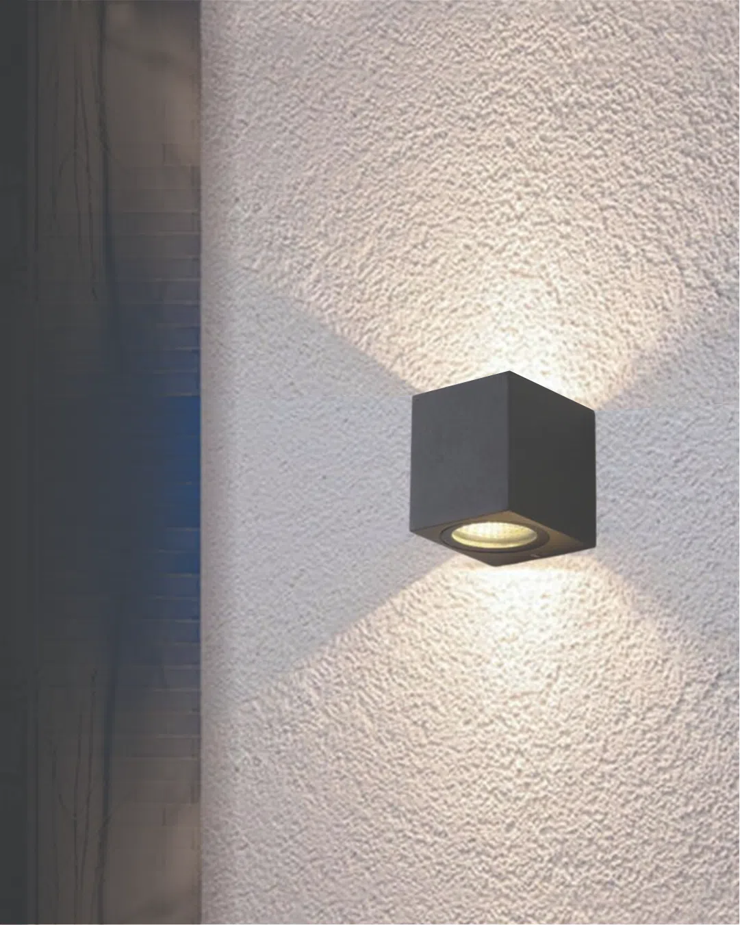 Premium Two Way Cube Wall Light: Modern black architectural exterior LED fixture with IP65 waterproof rating for Indian home facades.